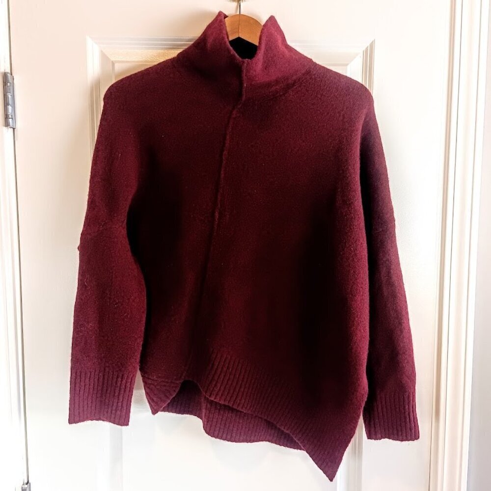 All Saints Burgundy Red Lock Roll Neck Wool Pullover Sweater